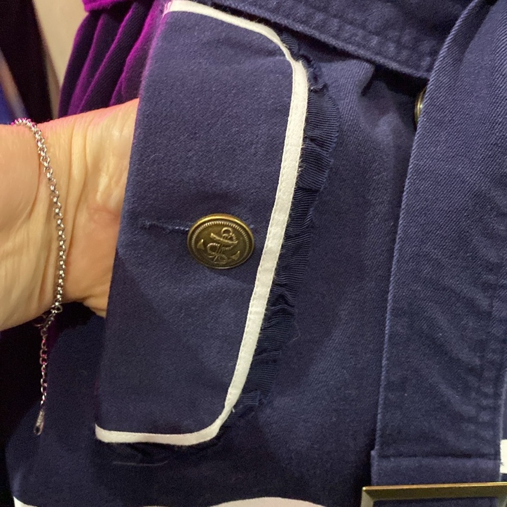 Desigual Navy Trench Coat with Gold Accents - PTP 20”
Length 31” - Picture 8 of 14
